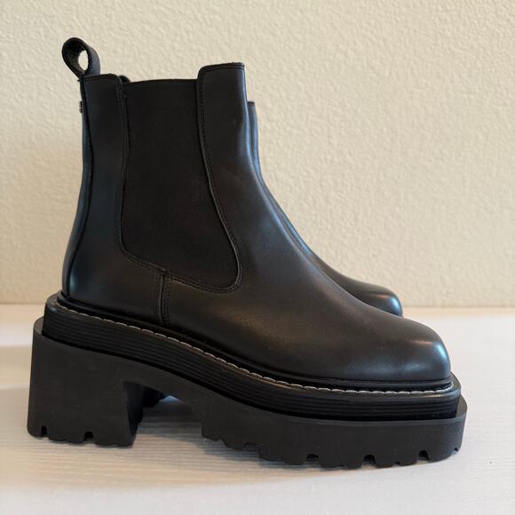 Sandro Paris Chelsea Ankle Boots Platform Black Leather Size 39 (US 8) - Picture 1 of 14